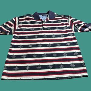 Vintage Anchor Bay Striped Polo Shirt XL Cotton Knit Compass Preppy Casual